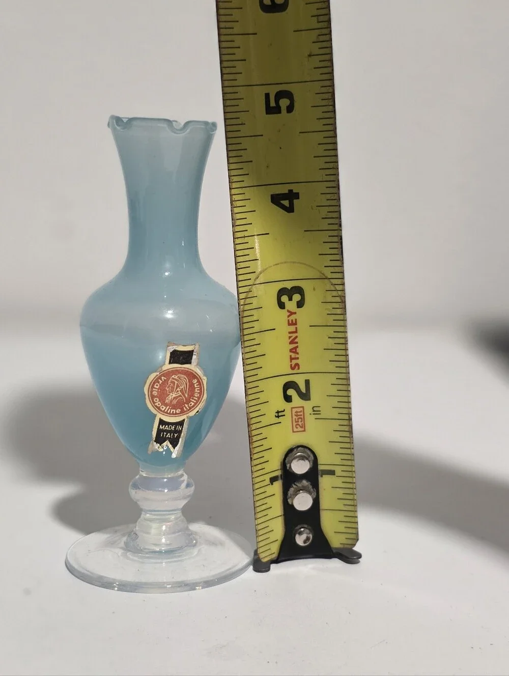 Vraie Opaline Italienne Blue Glass Miniature Bud Vase Vintage Mid-century 4.5